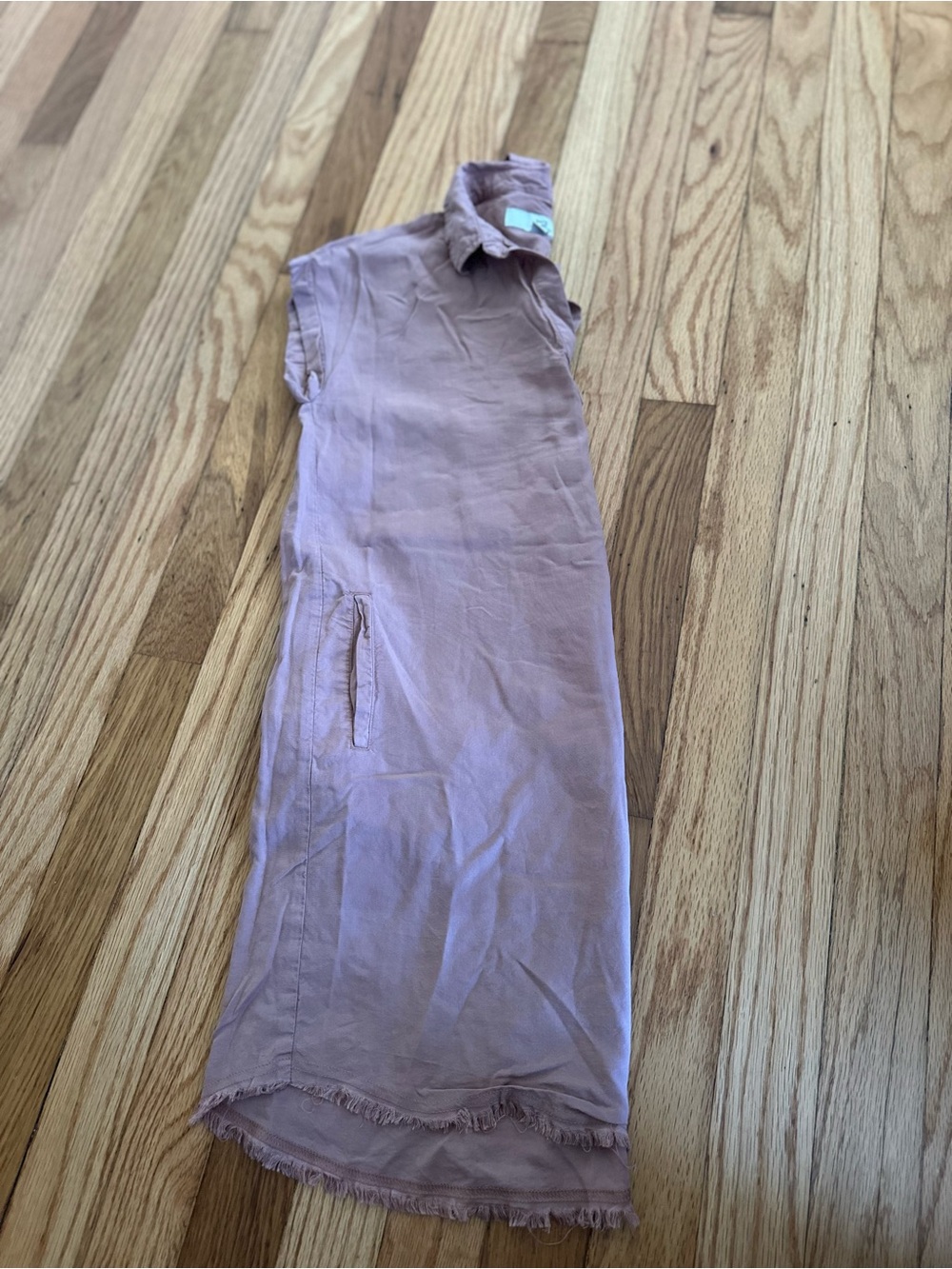Sleeveless Mauve Polo Shirt Dress with Frayed Hem